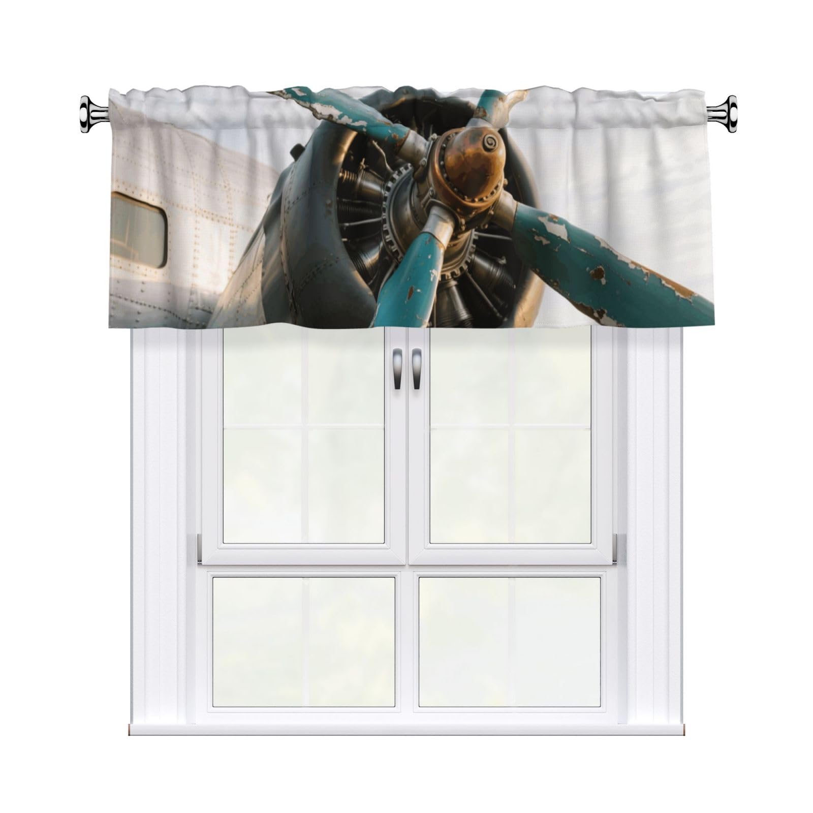 FekiLoot Airplane Curtain Valance for Windows, Kitchen Window Valances Rod Pocket Window Treatments Short Curtains Drapes for Bathroom Bedroom Cafe Decor 54x18inch 1 Panel