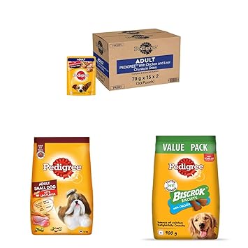 Pedigree Wet Food for Adult Dogs, Chicken & Liver Chunks in Gravy Flavour, Pack of 30 & Dry Food for Adult Small Dog, Lamb Flavour, 1.2kg & Biscrok Biscuit Treats for Dogs, Chicken Flavour, 900g