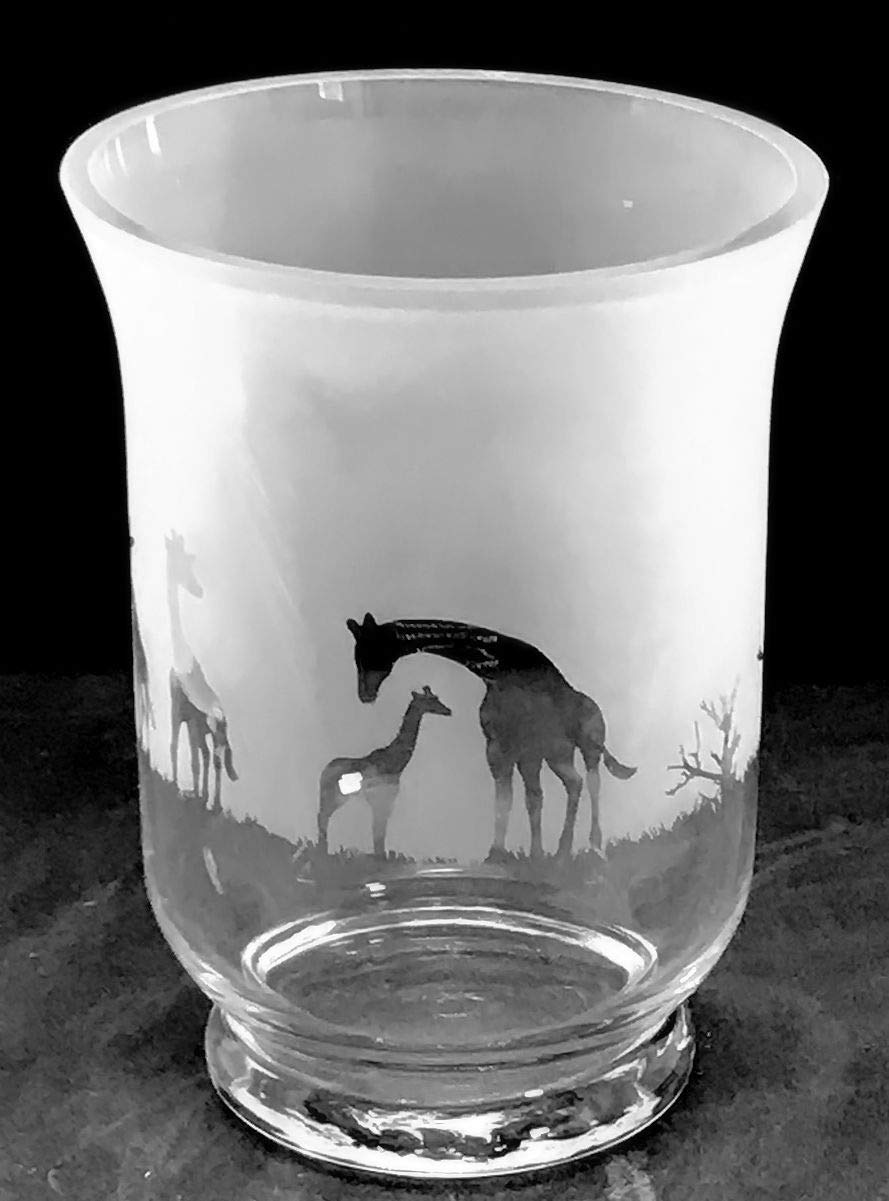 Great British Glass Clear Giraffe Frieze - Boxed 14.5Cm Glass Vase/Hurricane Lantern