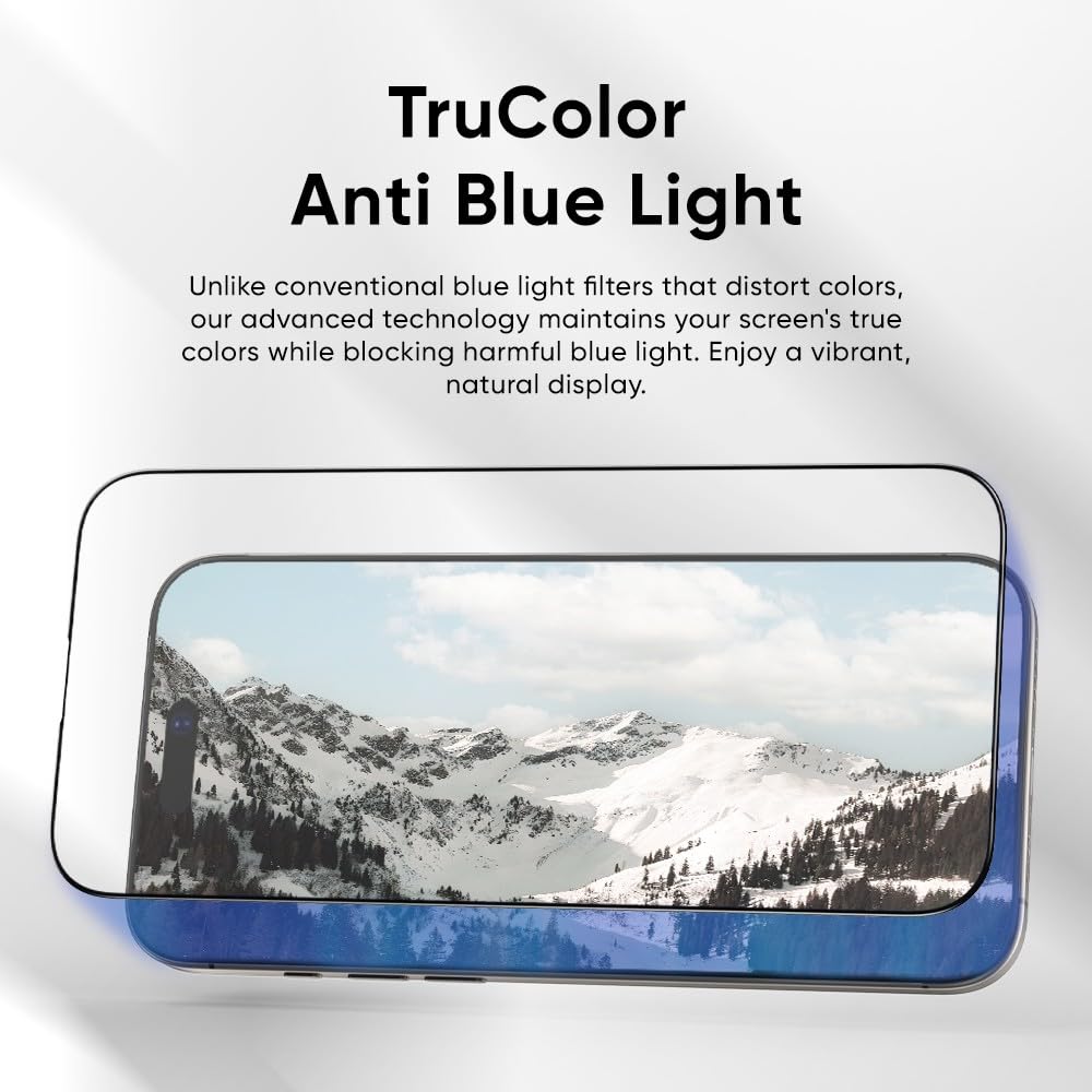 FLOLAB NanoArmour ONETIME MAX - Protector de pantalla para iPhone 16: protector de pantalla transparente antiluz azul, vidrio templado de grado militar, duradero, borde infinito, fácil de instalar,