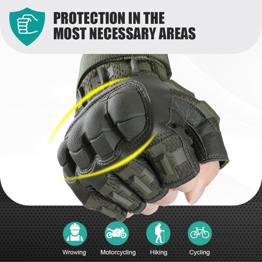 WTACTFUL - Guantes Tácticos Medio Dedo Hombre, Transpirables y Antideslizantes para Airsoft, Paintball, Ciclismo, Moto, Caza, Senderismo y Trabajo Aire Libre