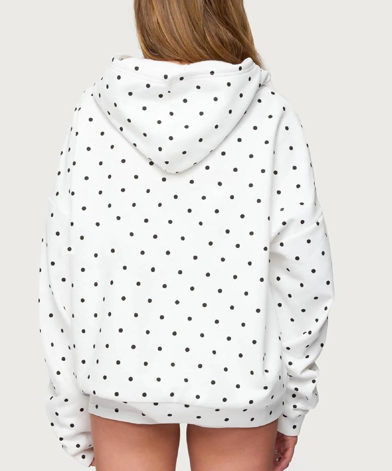 FOMOYUU Women Polka Dot Outfits 2 Piece Long Sleeve Oversized Hoodie and Casual Matching Shorts Y2k Sweatsuits Sweat Set - Image 5