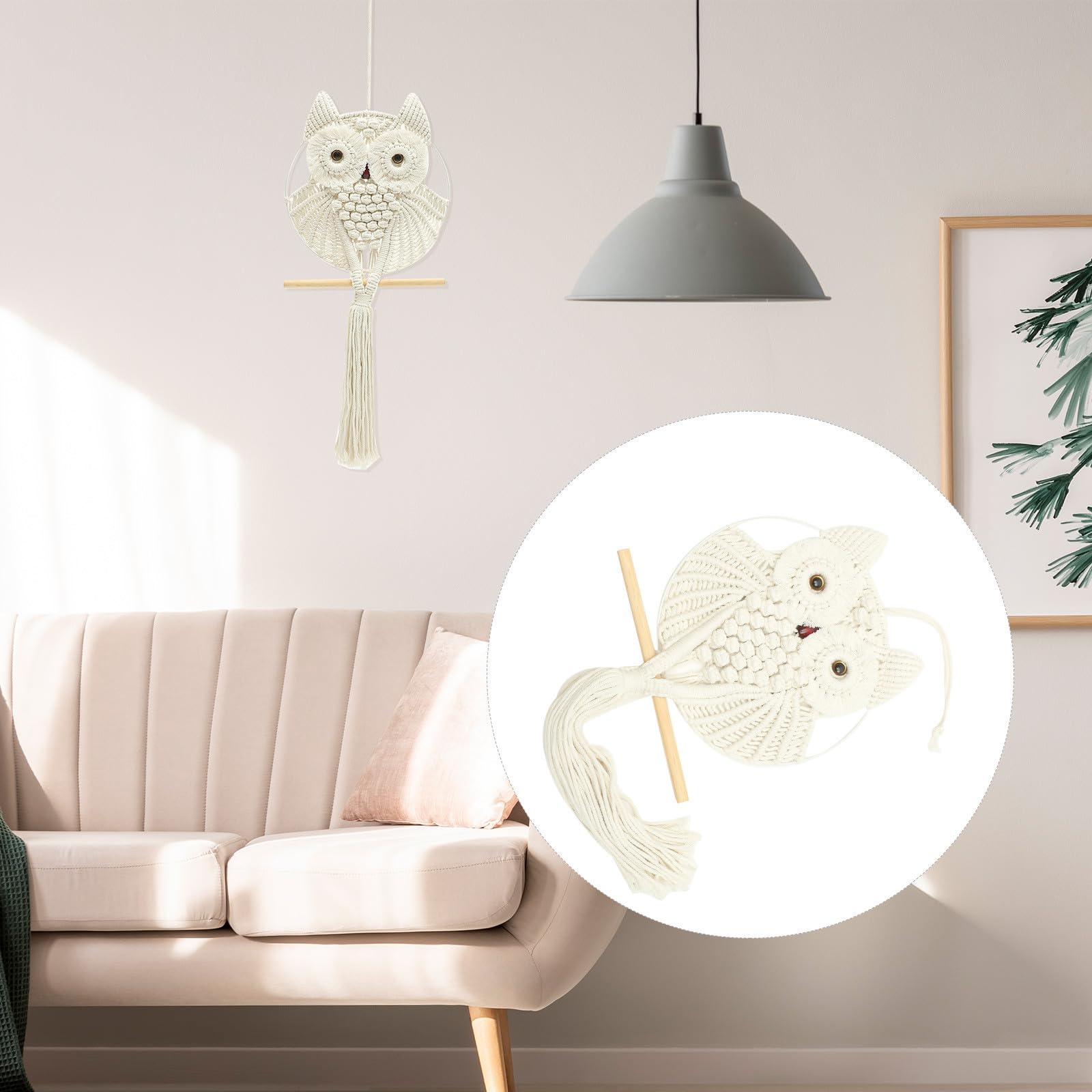 Boho Eule Makramee Wandbehang Tapisserie Handgemachte Baumwolle Seil Wanddekoration mit Quaste Anhänger, Leichter Stahl und Holzrahmen, für Wohnheim oder Raumdekoration