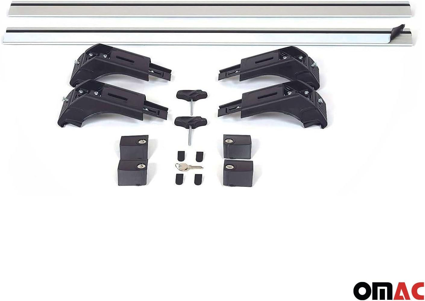 OMAC Roof Rack Cross Bars for Kia Sorento 2016-2020 Lockable 165Lbs Alu Silver 2Pcs fits Flush Rails Cargo Carriers Kayak Canoe Bike Snowboard