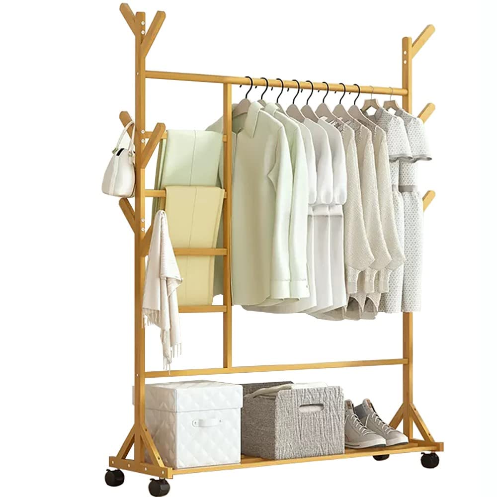 YNBSHGAA Bamboo Clothing Standing Rack, Garment Rack, Freestanding Hanger Bedroom Clothing Rack for Hallway Living Room Bedroom/a/80 * 35 * 155Cm,A-100 * 35 * 155Cm(B)