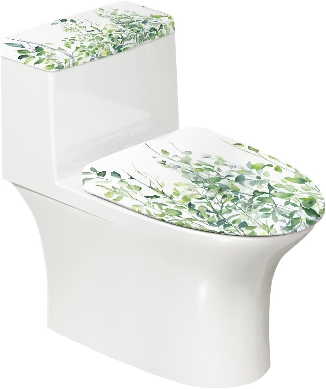 Toilet Lid Tank Protector Covers Set of 2, Washable Reusable Toilet lid Cover Stretch Toilet Tank Lid Cover Accessories Fits Most Standard Tanks & Lids, Leaf Green White