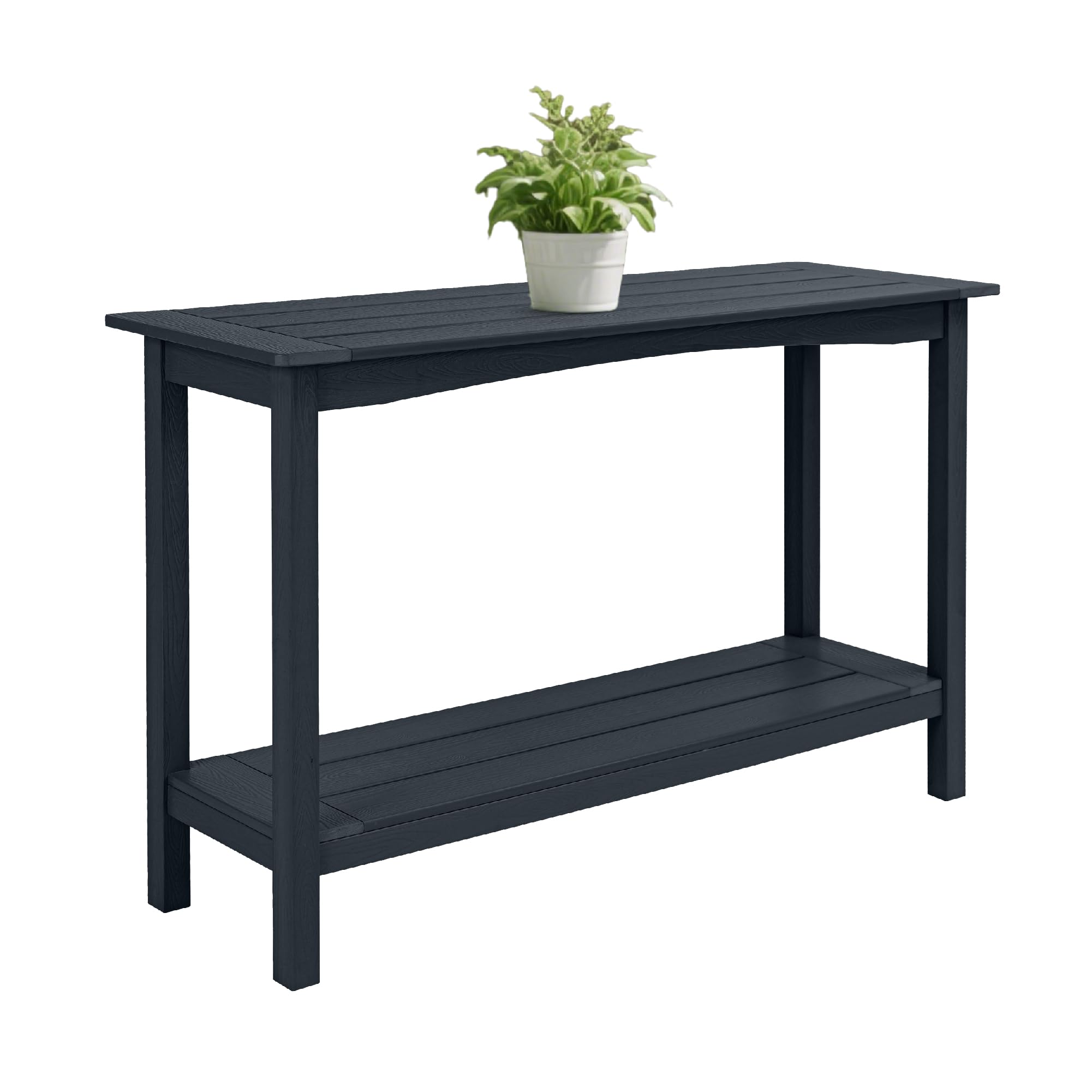 Mesa Consola Exterior 48'' con 2 Estantes Resistente a la Intemperie Mesa Auxiliar Estrecha Multifuncional de HIPS - Organizador para Entrada, Terraza, Jardín - Barra, Buffet y Soporte para Plantas