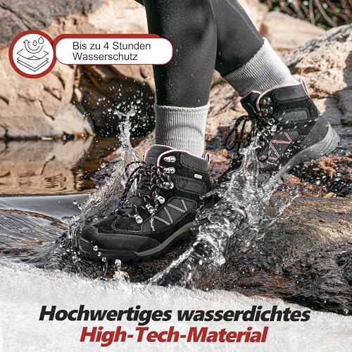 R CORD Womens Hiking Boots Womens Hiking Shoes Waterproof Backpacking Boots Outdoor Trekking Camping Trail Pink Size 4 - Image 2