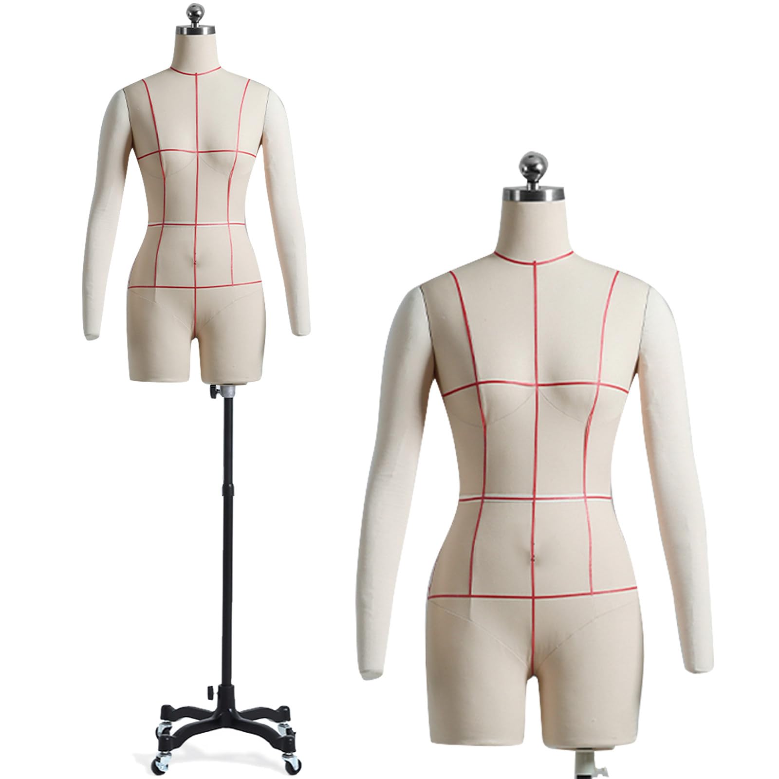 Mezza scala vestito da cucito, manichino regolabile busto con ruote, manichino pratica per sartoria abbigliamento