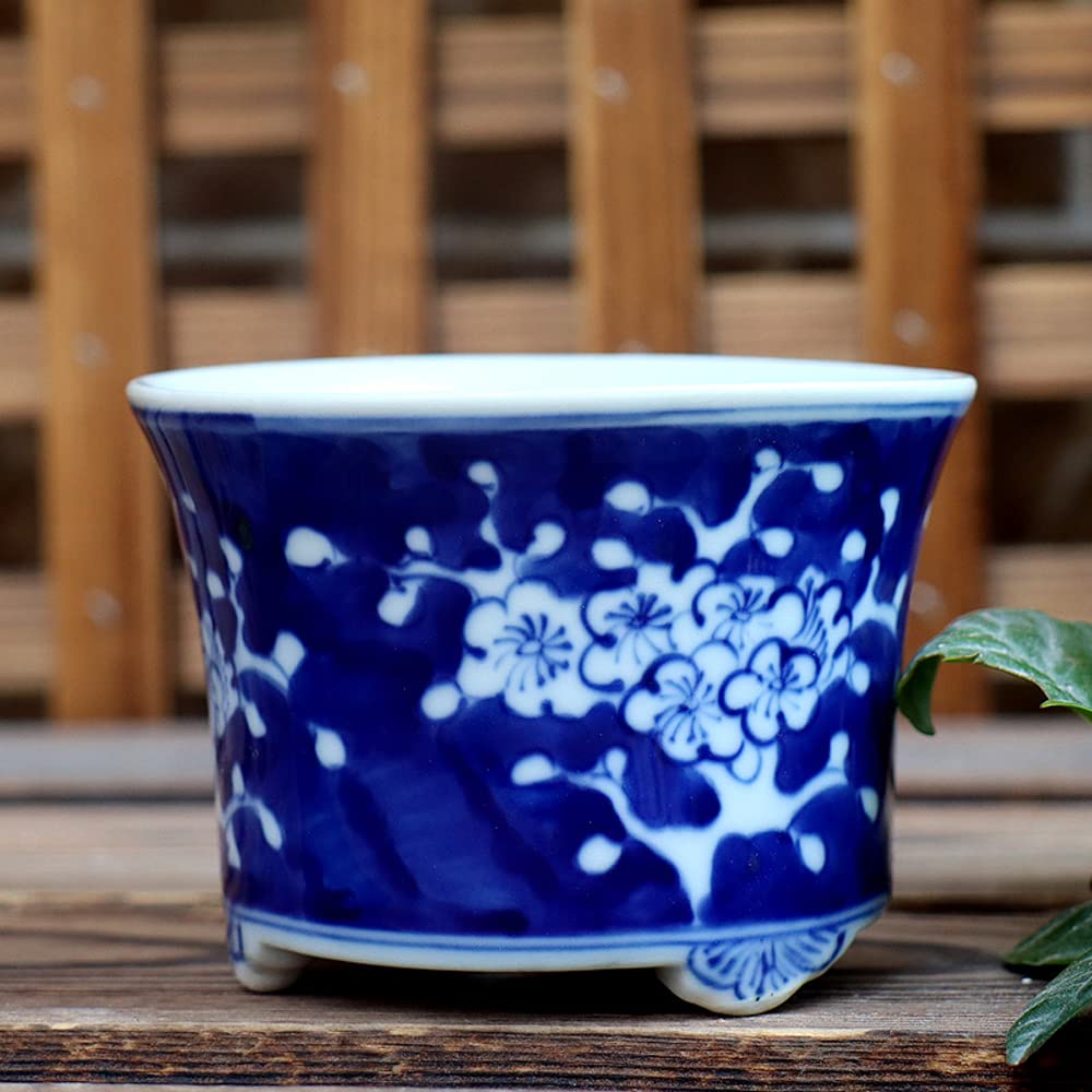 DFGHNBVC Jingdezhen Chinoiserie Ceramics Hand-painted Blue And White Porcelain Flowerpot Plum Blossom Asparagus Succulent Bonsai Indoor Potted Plant Decoration Decoration,A