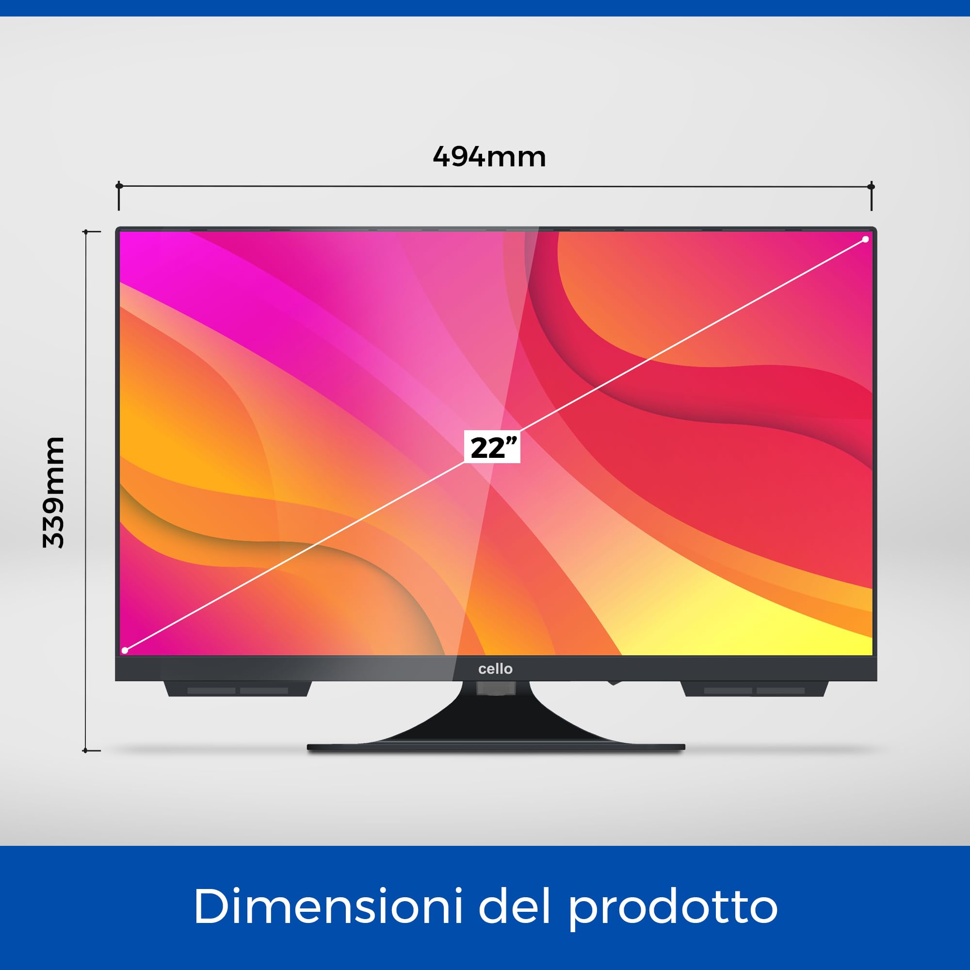 Cello C2224SH TV da 22 pollici facile da configurare, non smart, con triplo sintonizzatore senza cornice (DVB-C/-S2/-T2) “Pitch Perfect Sound” Prodotto in Europa [2025]