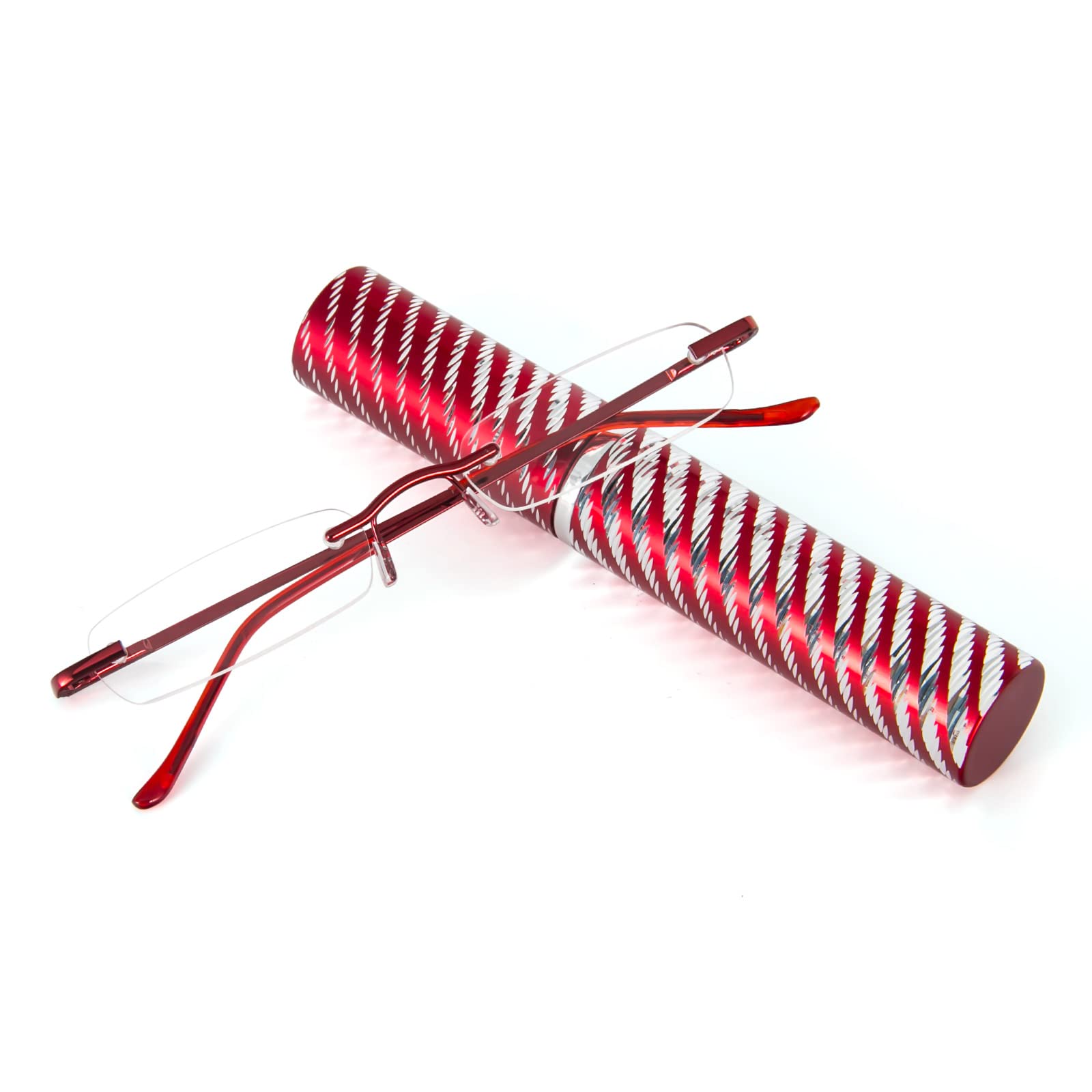 KoKoBin Schlanke Rahmenlose Lesebrille Mini-Taschenleser Sehehilfe mit Stiftetui für Damen und Herren (Rot, +3.5 Dioptrien (1er Pack))