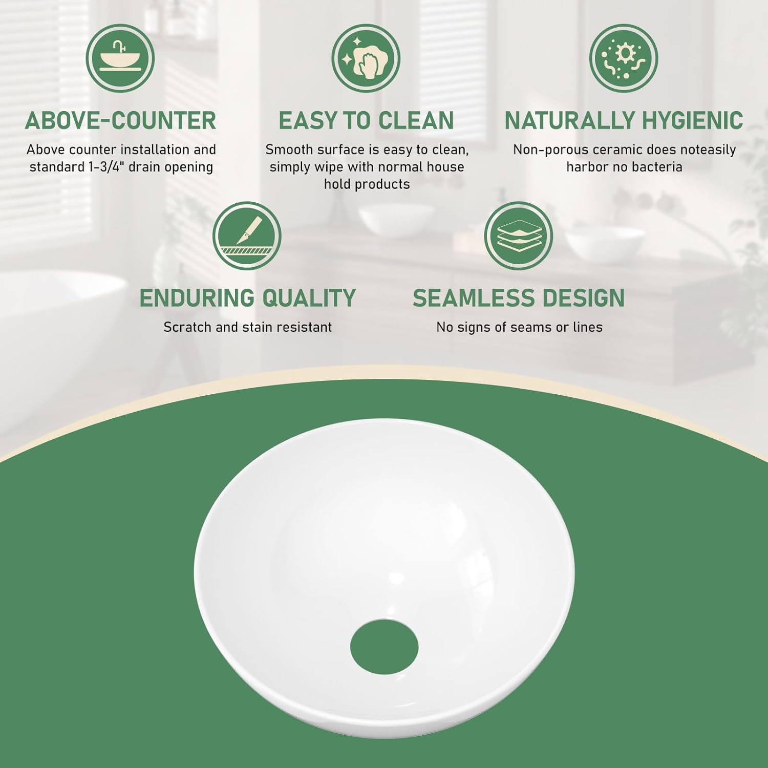 13"x13" Bathroom Vessel Sink Modern Small Round Above Counter White Ceramic Vessel Vanity Sink Art Bowl Basin