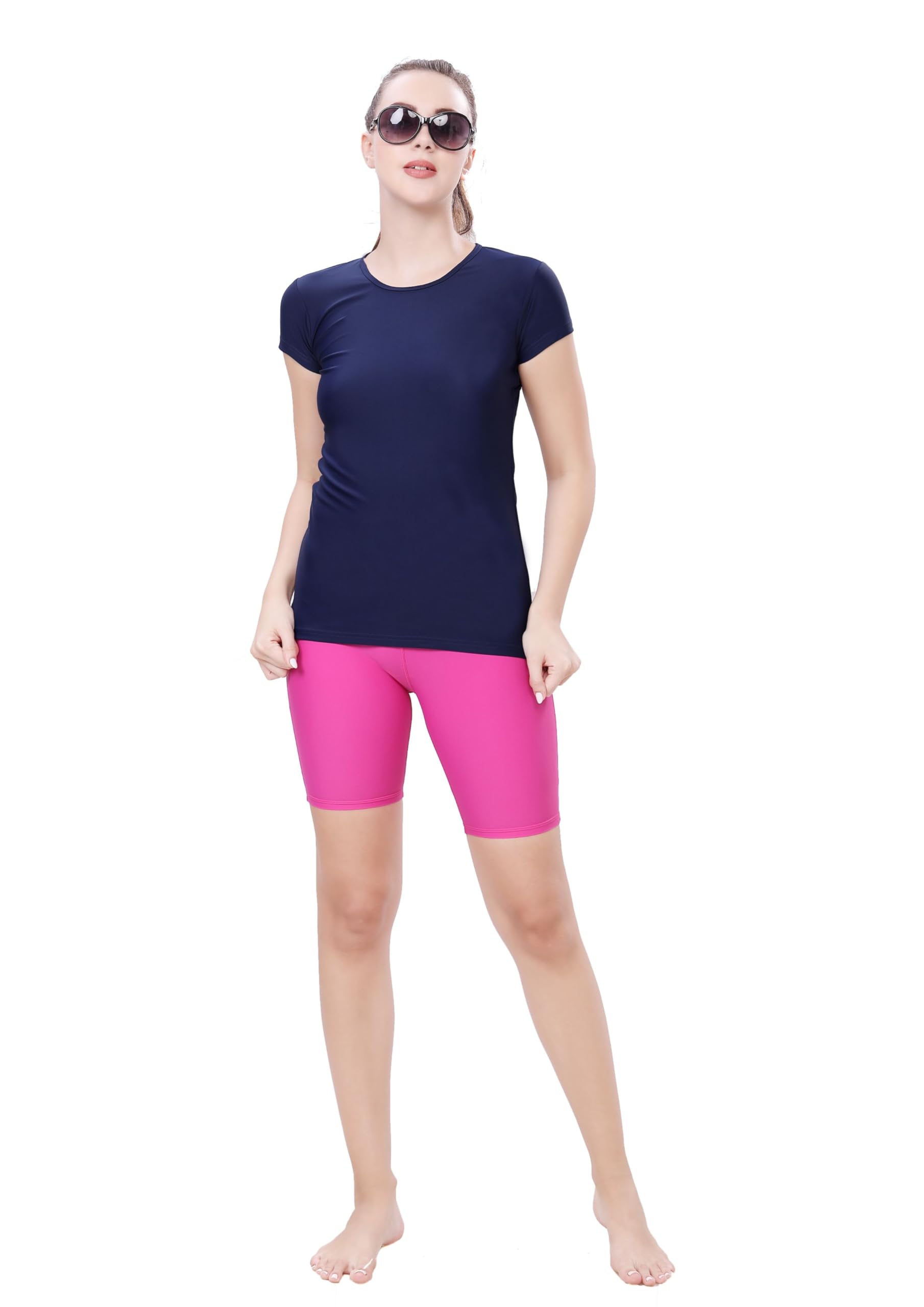 Women's Half Sleeve UPF 50+ Sun Protection Swim Tee | Solid Color, Active Top