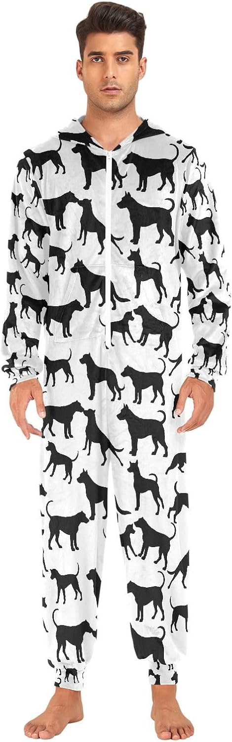 ALAZA Silhouette Dog Black Adult Onesie Pajamas Novelty One Piece Costume Sleepwear Jumpsuits Matching PJS