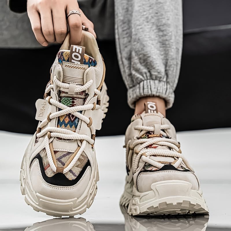 Men's Retro Lace-Up Thick-Sole Sneakers - Comfortable and Non-Slip, Suitable for Outdoor Activities in All Seasons - Image 2