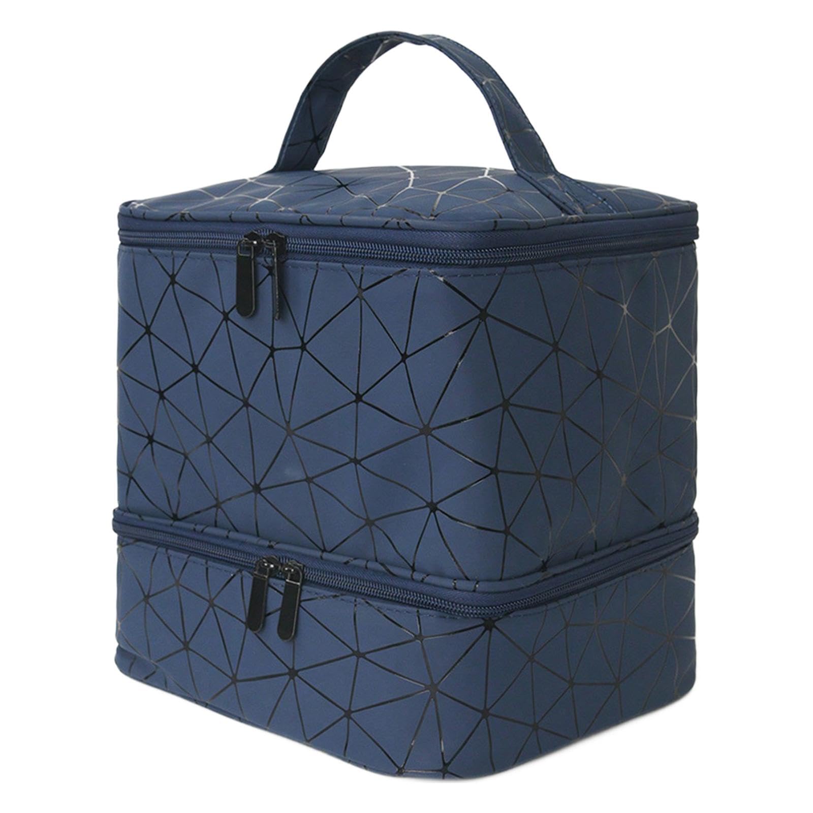 Estuche Organizador de de Uñas, Caja de Almacenamiento Portátil con Asa, 2 Niveles, para Artículos de Arte Y Manualidades Y Belleza, Azul Oscuro, Individual