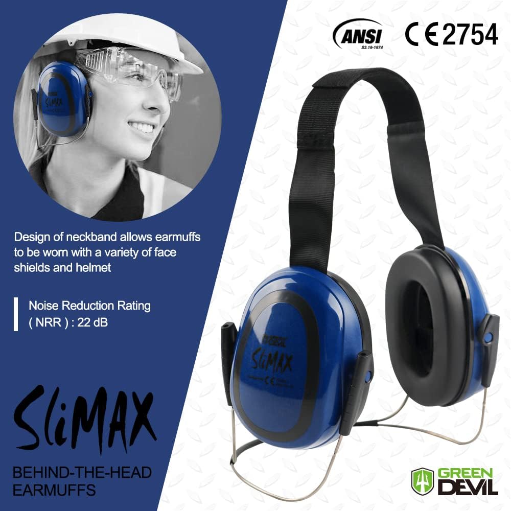 GREEN DEVIL Hearing Protection Ear Muffs SNR 27dB/NRR 22dB Noise Reduction Earmuff Head Band/Helmet Mounted/Behind The Head - Image 2