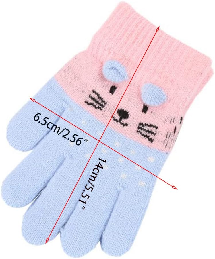Winter Knitted Gloves Full Finger Gloves Stretchy Crochet Mittens Cartoon Kitten Glove For Todder Infant Kids