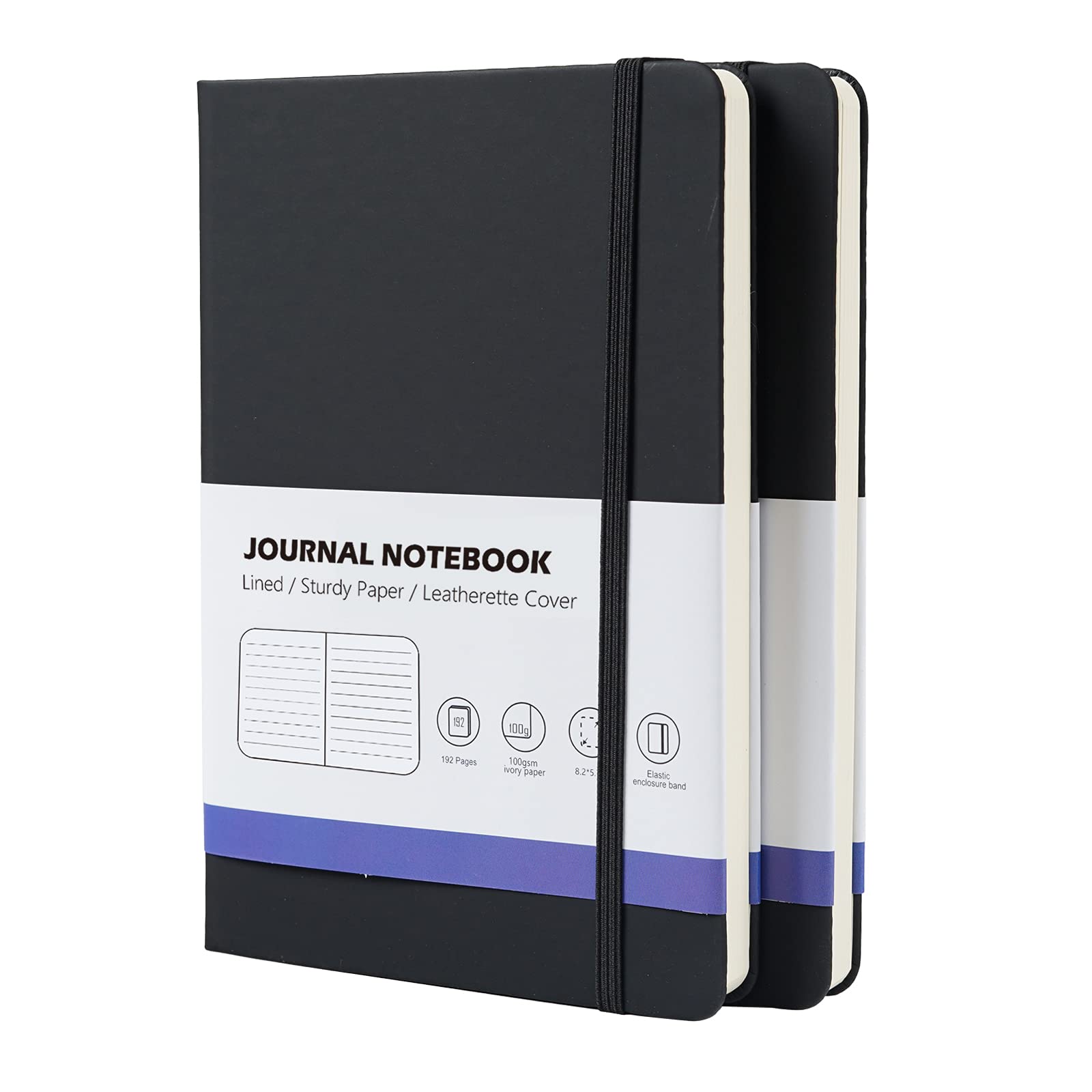 OLAI A5 Lined Journal Notebook, 160 Pages, 2 Pack Hardcover Notebooks with Leatherette Cover, a Perfect Match for Office, School, Journal, Carrying Around and etc. (Black, 160 Pages)