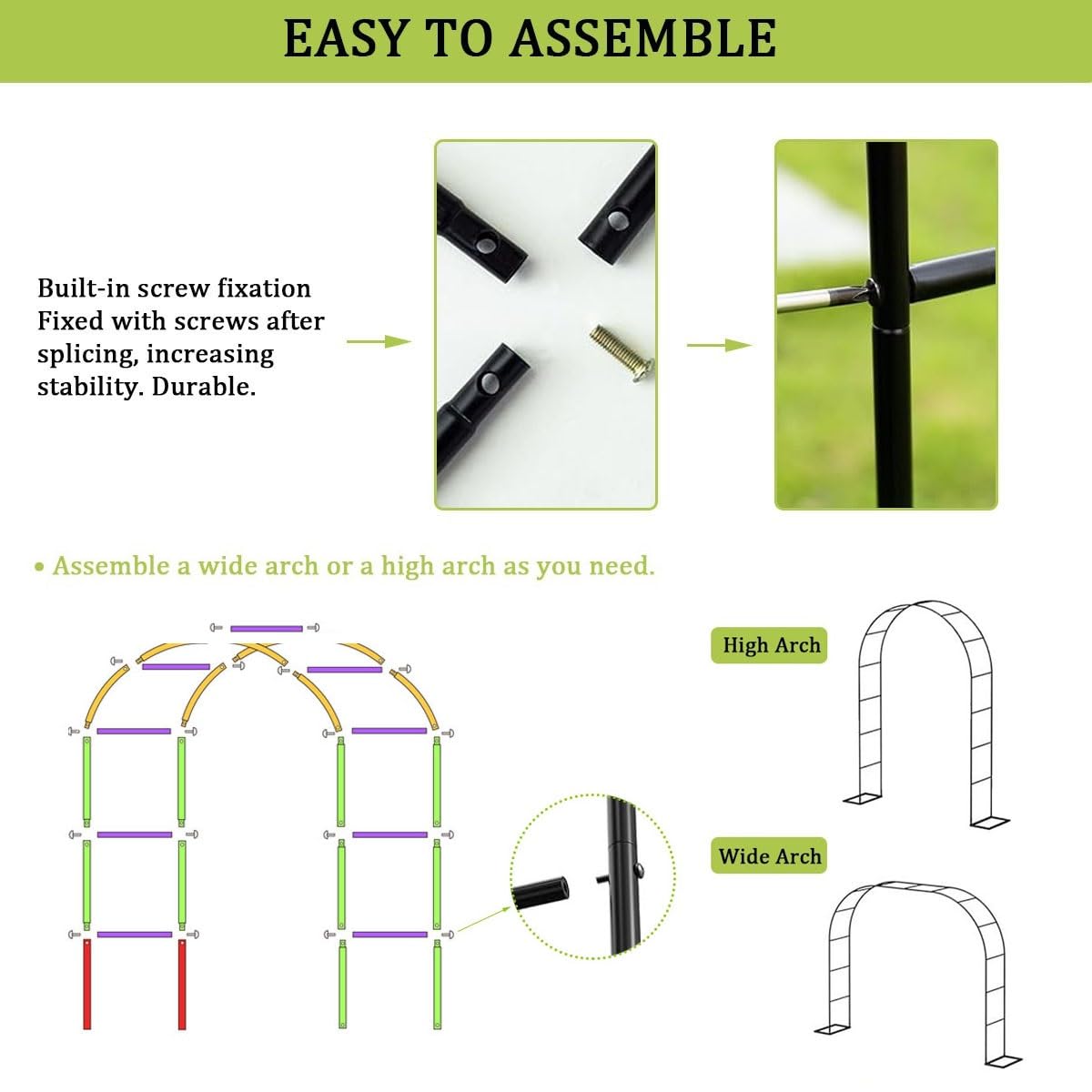 Arco Per Rose In Metallo Con Basi, 140 200 240 300 cm larghezza Traliccio Pergolato Da Giardino Per Piante Rampicanti, Supporto Sostegno Archetto Per Matrimonio, Decorazione Eventi(Verde,300x220 cm (L