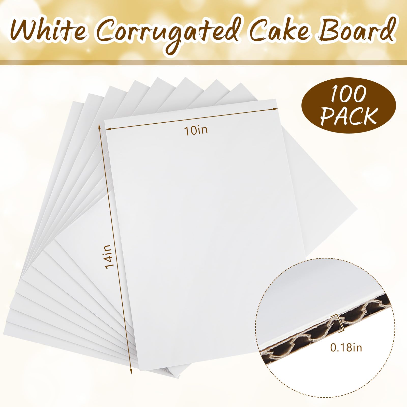 Dandat 100 Pcs Cake Board Rectangle 14x10 Inch White Quarter Cake Sheet Laminated Sturdy Cake Base Board Greaseproof Cake Stands Cake Cardboard Base Trays Pad for Pizza, Desserts, Pastries, Food