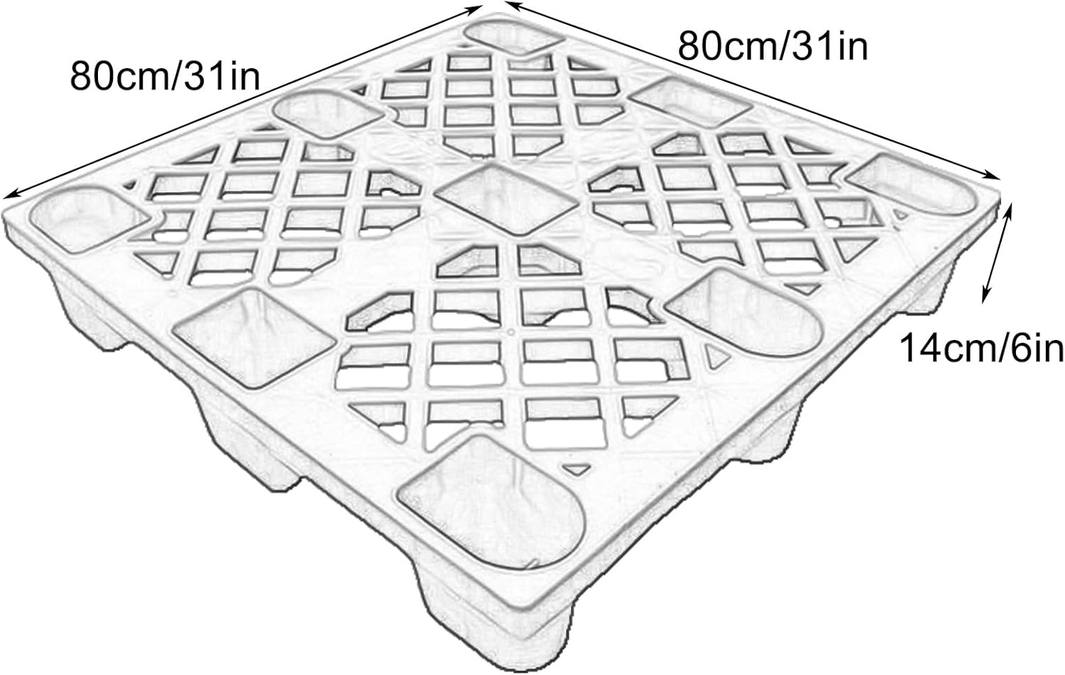 Plastic Pallets, High Density Polyethylene Pallet, 31x31x6in, Suitable for Warehouses, Supermarkets, Storage Rooms, Industrial Environments, Laboratories