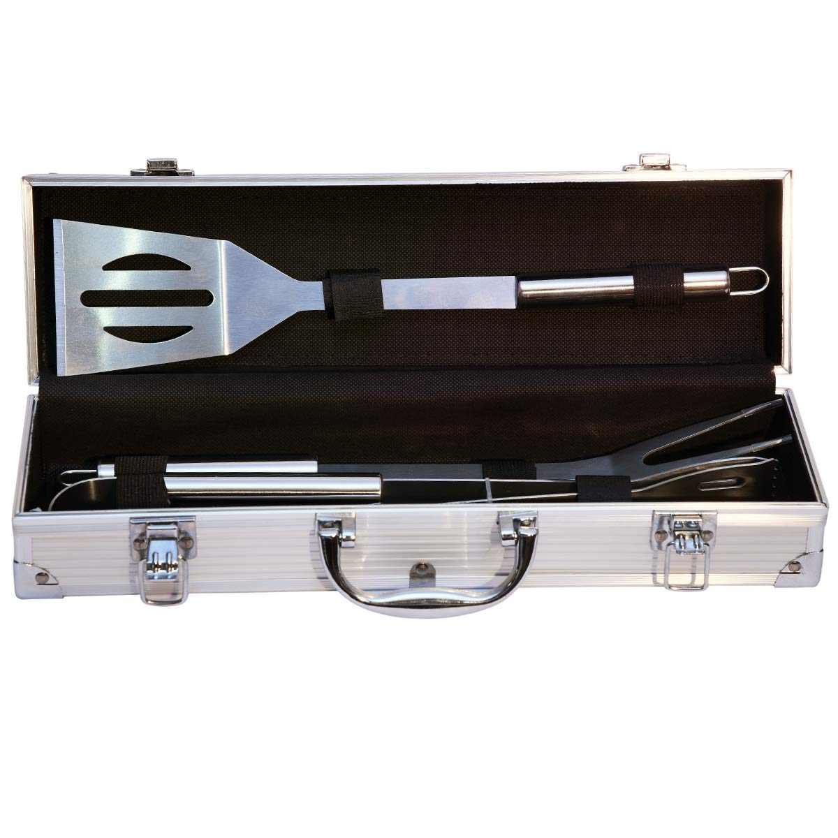 Delavala Elements 3 Piece BBQ Set Stainless Steel Outdoor Grill Tools Set Aluminum Case