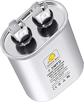 Capacitor for Air Conditioner 7.5 uf MFD 370 or 440 Volt VAC, CBB65 Multi-Purpose Oval Capacitor for AC Motor Run or Fan Motor Start or Condenser Straight