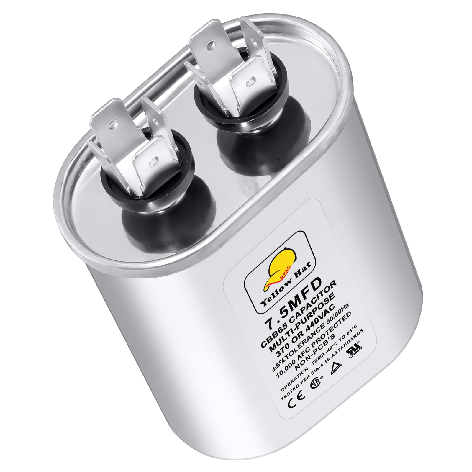 Capacitor for Air Conditioner 7.5 uf MFD 370 or 440 Volt VAC, CBB65 Multi-Purpose Oval Capacitor for AC Motor Run or Fan Motor Start or Condenser Straight