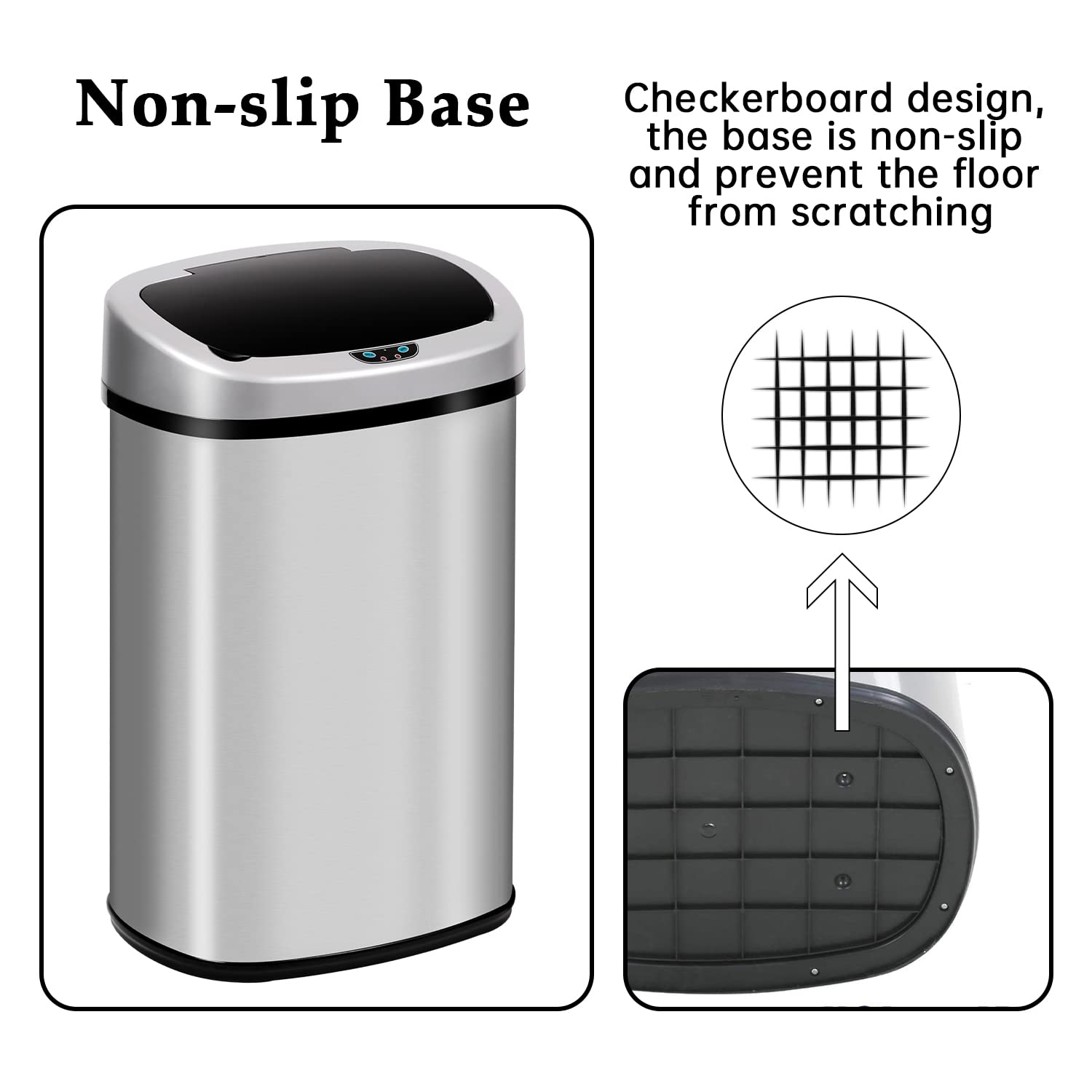13 Gallon Trash Can Automatic Kitchen Garbage Can Easy-Clean 50L Stainless Steel Brushed Motion Sensor Waterproof with Lid for Bathroom Office (Sliver)