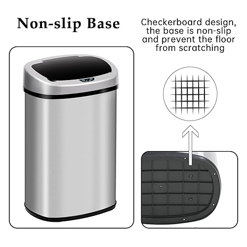 Miniatura 3 de GINMAON Bote de basura automático de acero inoxidable de 13 galones con tapa, cubo de basura cepillado de gran capacidad con sensor de movimiento,