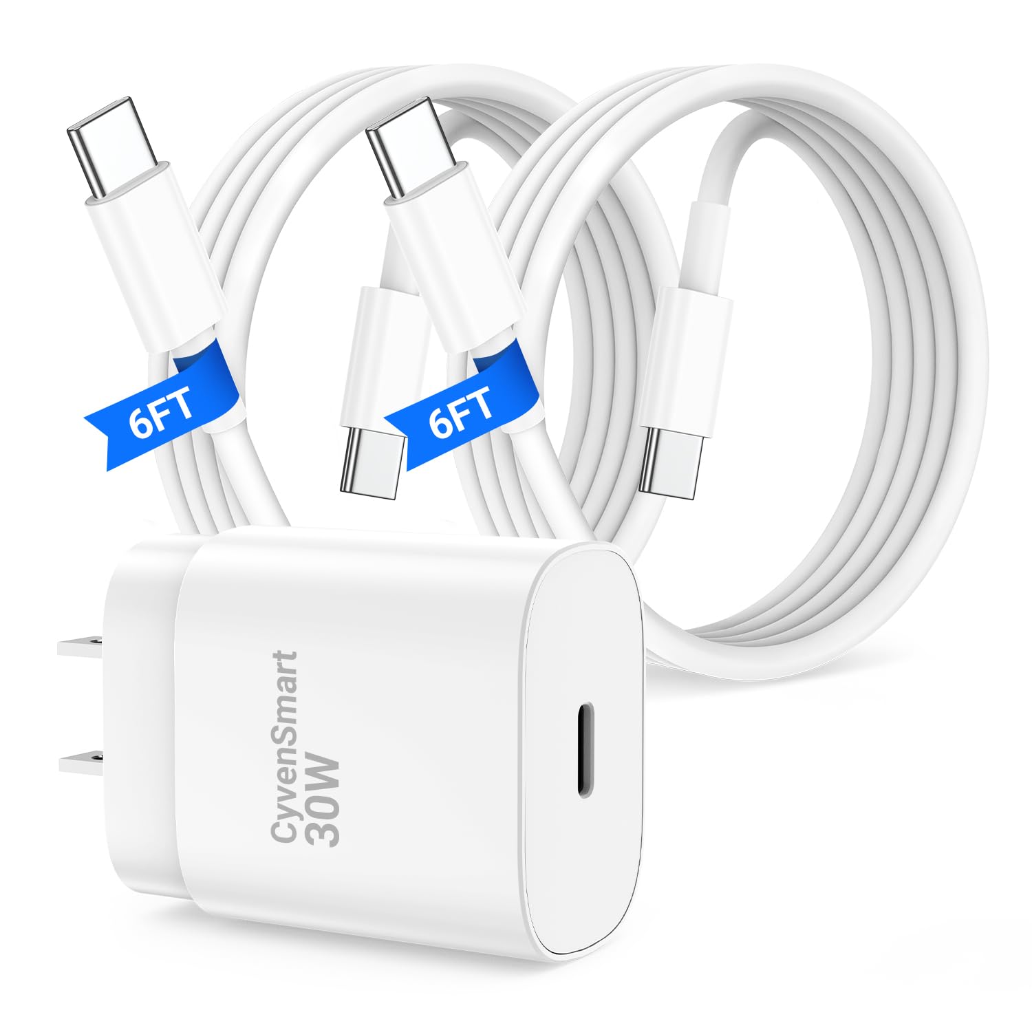USBC Charger Block for iPhone 16 15 Pro Max Plus Charger Fast Charging,30w Usb-C Fast Charger Adapter 6+6Ft USB Type C to USB C Cable for I Phone 16 15 ProMax Plus iPad Pro Air Mini-30 Watt Certified