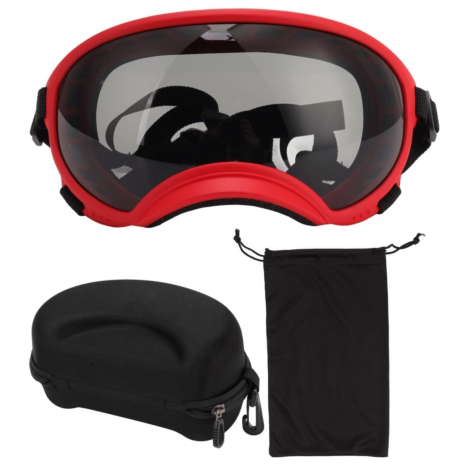 VBESTLIFE Gafas para Perros, a Prueba de Viento y Rayos Ultravioleta, Correa Ajustable, Gafas de Sol Duraderas para Perros Grandes (Montura Roja y Gafas Negras)
