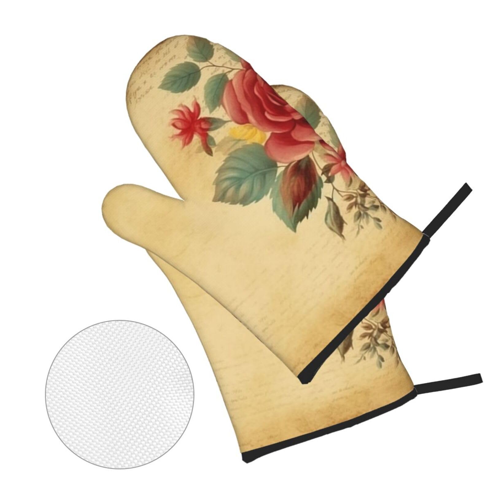 Set di guanti da forno e presine vintage con fiori colorati