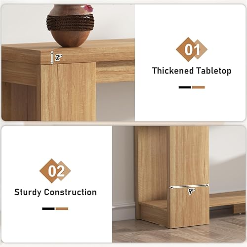 Miniatura 6 de Mesa consola extra larga de 62 pulgadas con almacenamiento, mesa de entrada de madera de granja con base gruesa, mesa de entrada estrecha para sala
