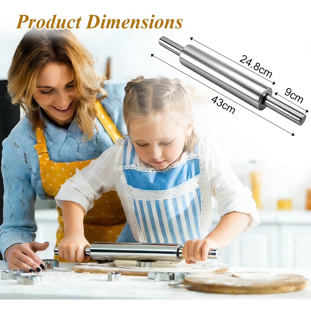 Mattarello In Acciaio Inossidabile 43 cm, Mattarello Antiaderente Rotante, Igienico E Facile Da Pulire, Accessorio Da Cucina Per Pizza, Pasta, Fondant, Biscotti, Torte