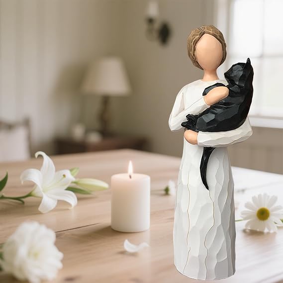 FRUMOASA Black Cat Angel Figurine 6 Loss Cat Sympathy Memorial Gift Statue