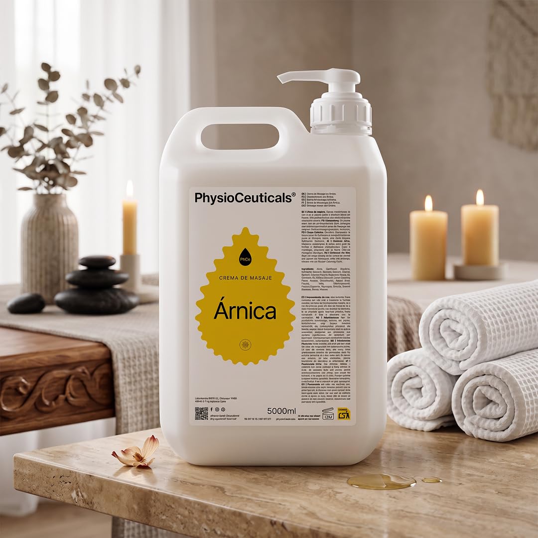 Crema de Masaje con Árnica 5000ml + Dosificador - Deslizamiento Profesional con Árnica Montana para Fisioterapia, Quiromasaje y Spa