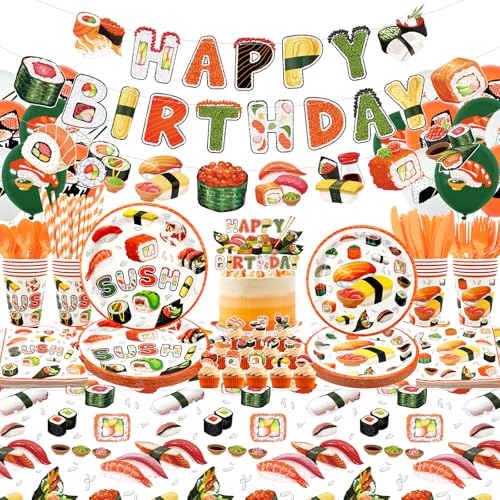 Sushi Birthday Party Decorations Including Happy Birthday Banner Plates Cups Napkins Tablecloth Paper Lantern Straws for Sushi Themed Party Supplies Serves 20