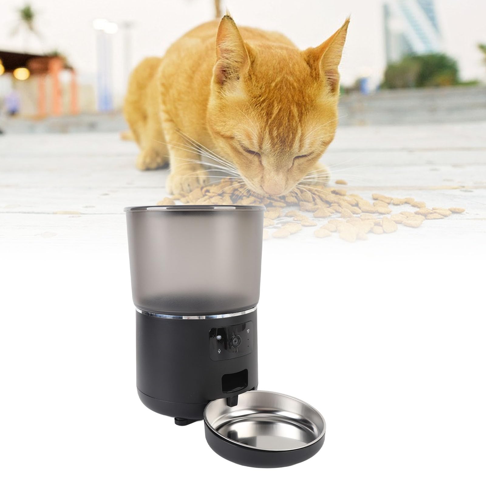 Topiky Comedero Automático para Gatos de 4 litros, Dispensador de Comida Seca con Temporizador, Control por Aplicación, Comedero para Mascotas con Control de Porciones, Diseño Des (Enchufe de la UE)