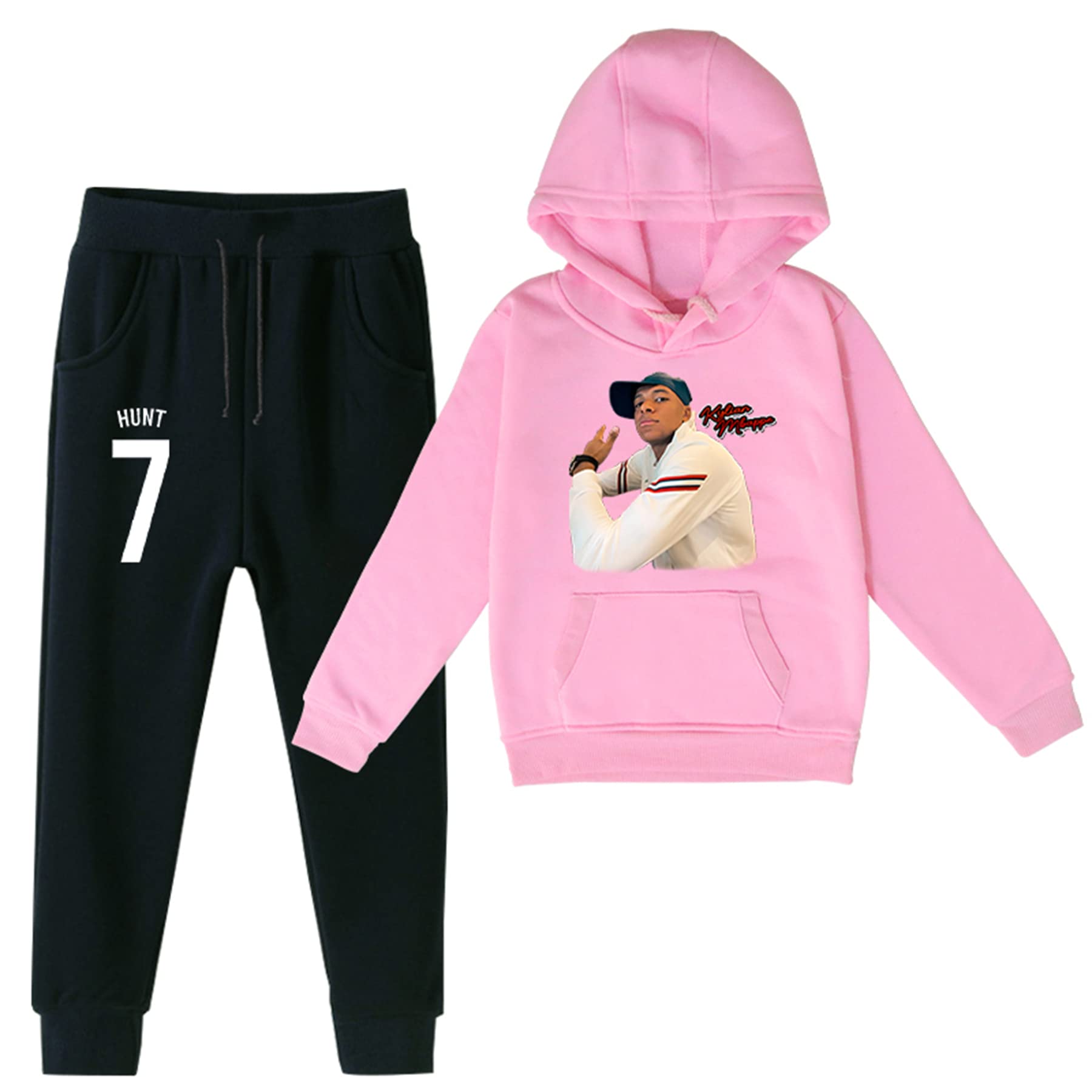 TECKI Kids Boys 2 Piece Sets Mbappe Pullover Hoodie and Jogger Set Tracksuit Graphic Sweatshirts with Hood for Teen