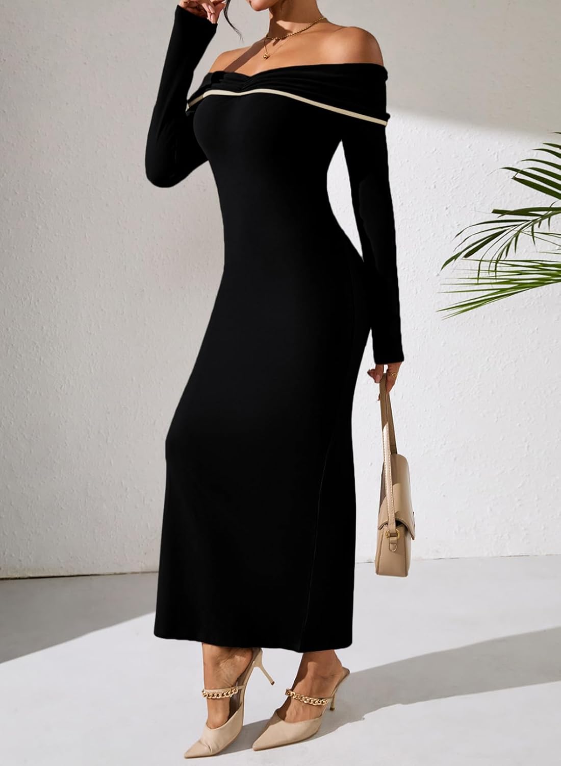 Pink Queen Off Shoulder Bodycon Dress for Women 2025 Sexy Fall Winter Long Sleeve Slim Fitted Cocktail Party Formal Dresses - Image 4