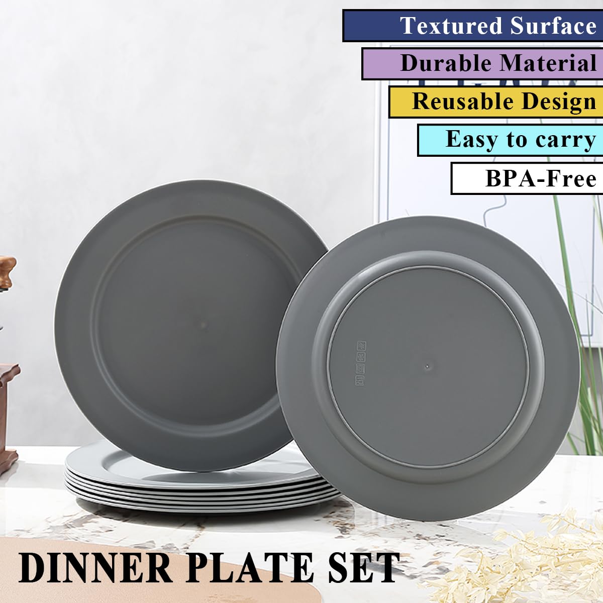 Berglander platos de plástico de 8 piezas 25cm, reutilizables planos platos para ensaladas, tazones para pasta, Fácil de llevar para el hogar, el jardín, el picnic, el camping, al aire libre