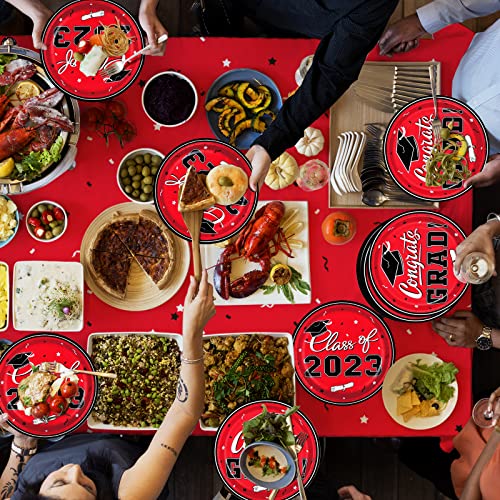 Gatherfun Graduation Party Supplies 2023 Graduation Party Dinnerware Red Disposable Paper Plates For Congrats Grad Party Decorations, Serve 80 #TOP4