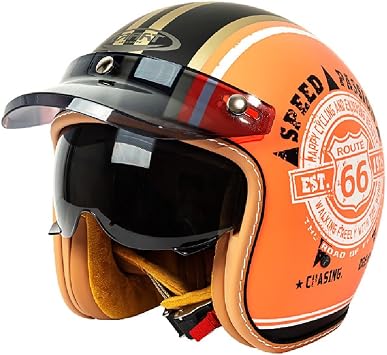 Motorcycle Open Face Helmet, German Style Vintage Motorbike Jet Helmet with Sun Visor, Retro 3/4 Open Face Design, ECE/DOT Approved Crash Jet Helmet for Men Women Road Legal