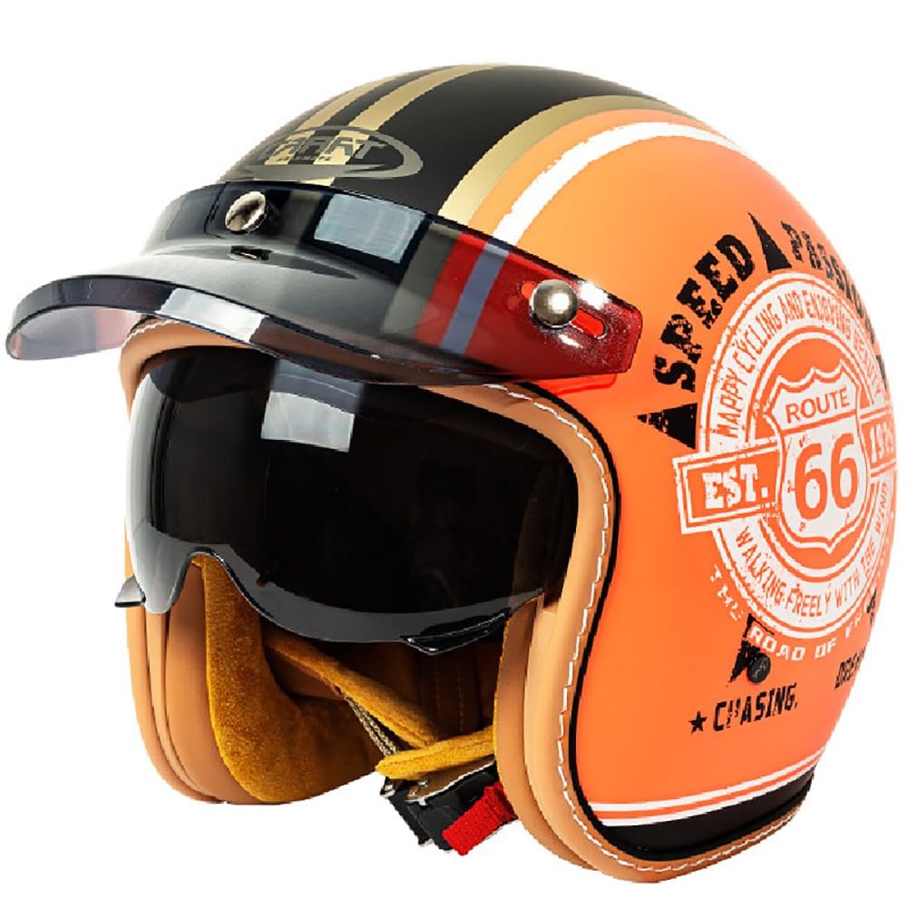 WZGGTEAM Motorbike Open Face Helmet, German Style Vintage Motorcycle Jet Helmet with Sun Visor, ECE/DOT Approved Crash Jet Helmet for Men Women Road Legal, Retro 3/4 Open Face Design