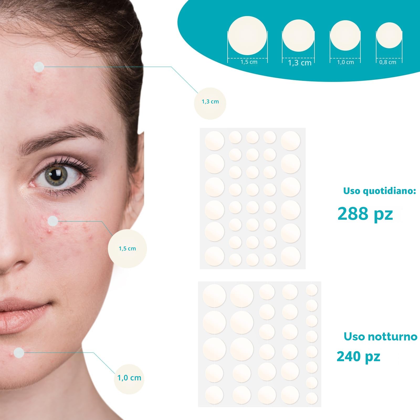 528 Pezzi Cerotti Brufoli, Hydrocolloid Patch Invisibile Naturale 2 in 1 Giorno e Notte Che Invisibile Patch Brufoli Impermeabile e Traspirante Assorbenti