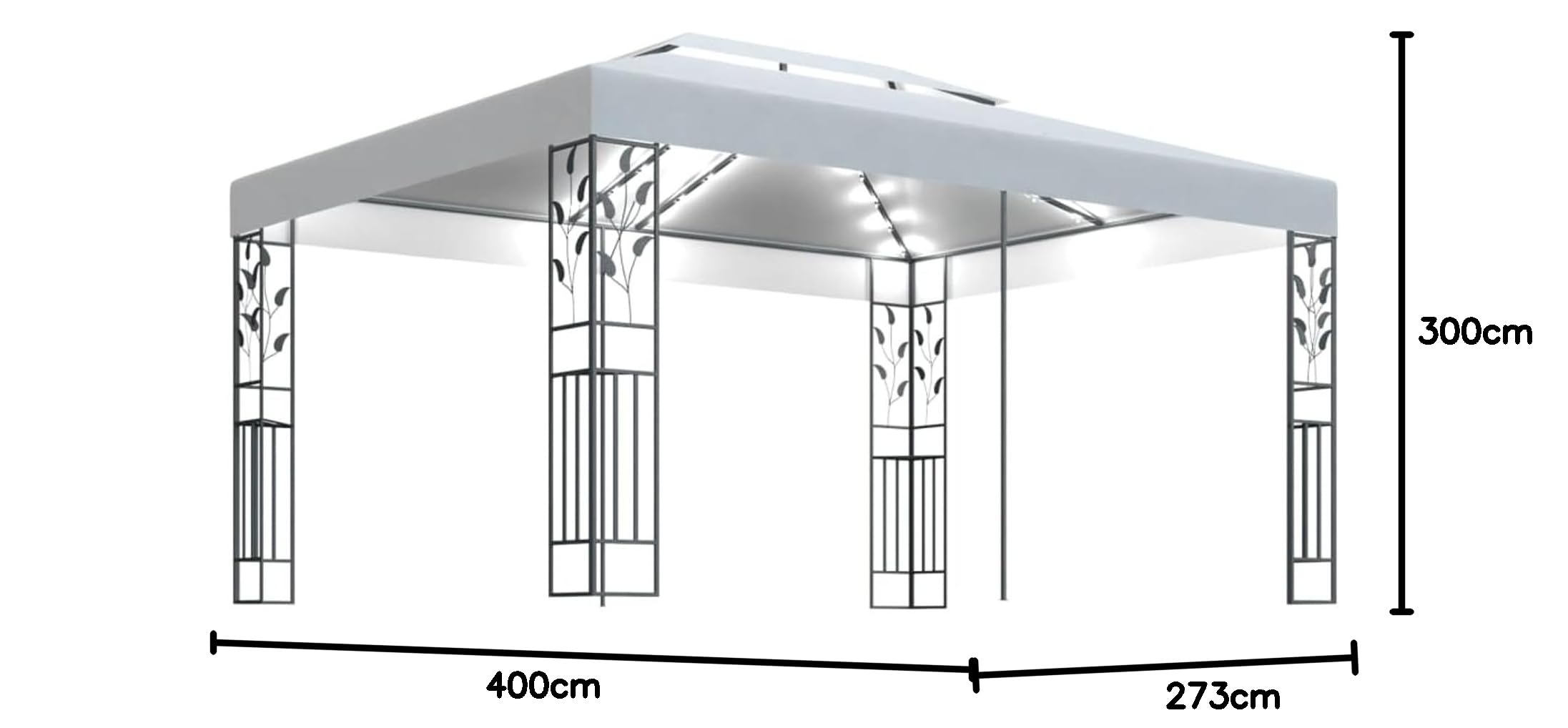 ARKEM Gazebo con Tetto Doppio e Stringa di Luci LED 3x4 m Bianco,Gazebo Pergola Con Telo Impermeabile Richiudibile E Struttura Rettangolare In Acciaio Inossidabile Ad Alta Densità, Per Arredo Giardino