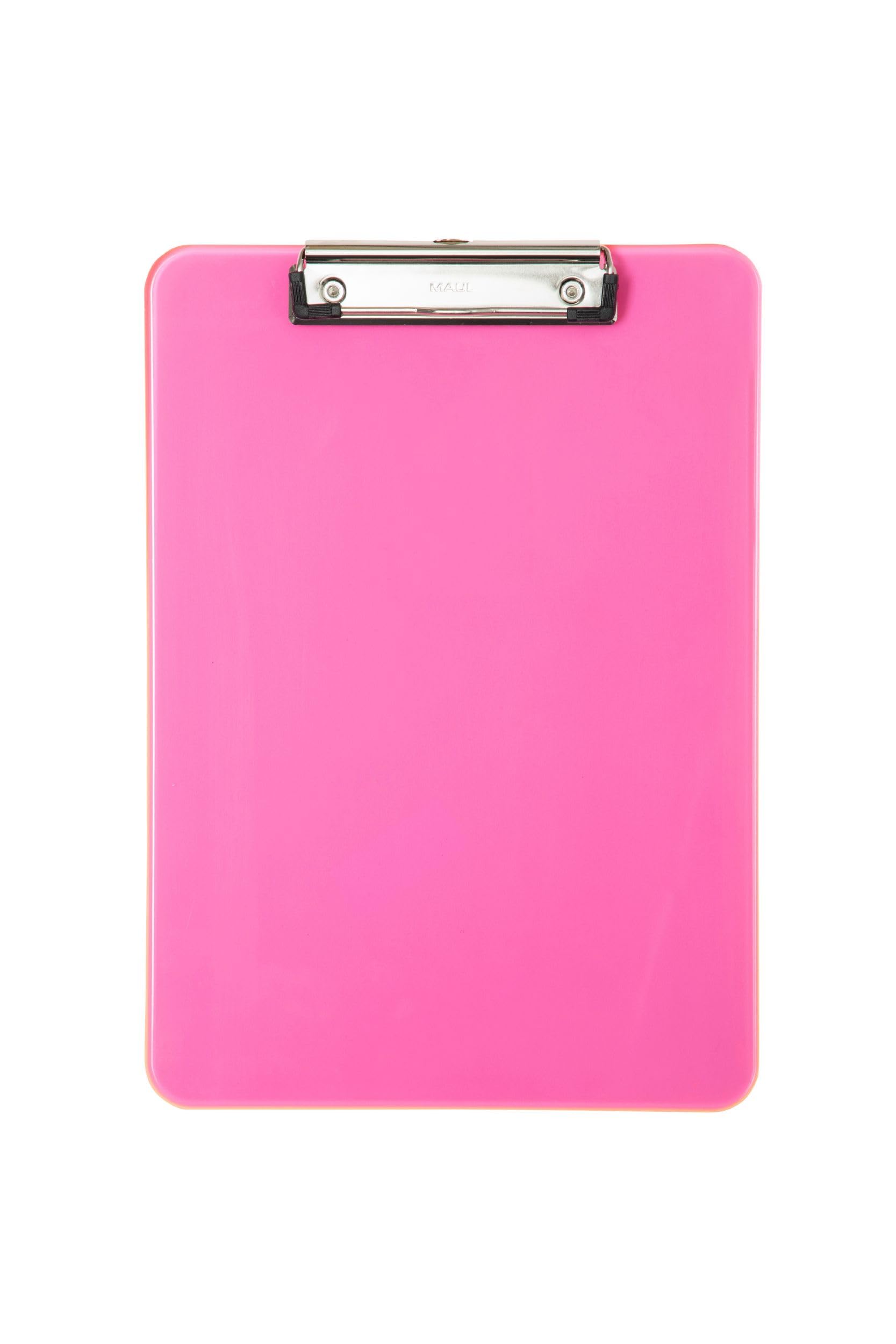 MAUL Neon Pink Clipboard - A4 Plastic Writing Board With Hanging Loop